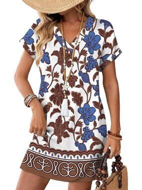 Women's Aloha Pattern Dresses Wedding Guest Casual Beach Vacation Summer T Shirt